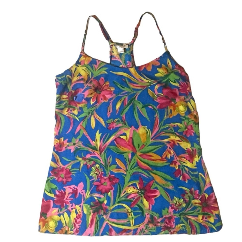 J. CREW Floral Top Racer Back Tank Floral Sz 0 woman’s Shirt Tropical Vacation